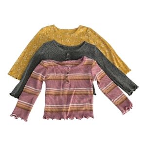 Okie Dokie Baby Girls Ribbed Long Sleeve Shirt Set - 12M (3 Pack)
